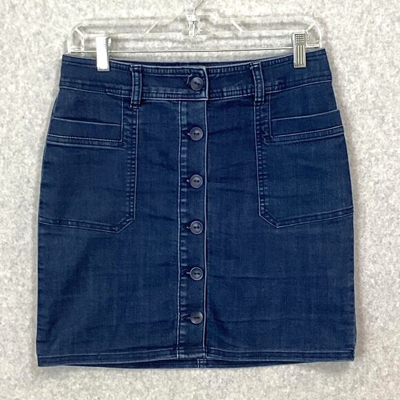 prAna Mini Skirt Organic Cotton Denim Front Button Size 2 Stretch Casual - Picture 2 of 13